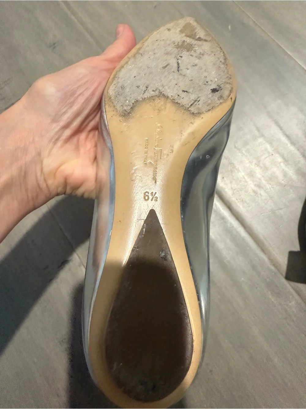 Salvatore Ferragamo Metallic Silver Pointed-Toe Bow Flats